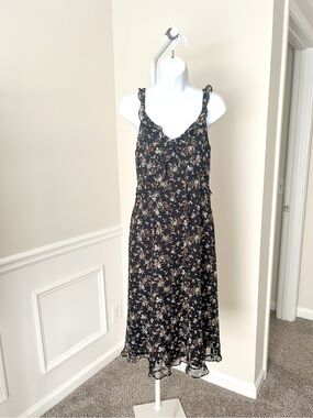 Anthropologie Black Floral Midi Dress